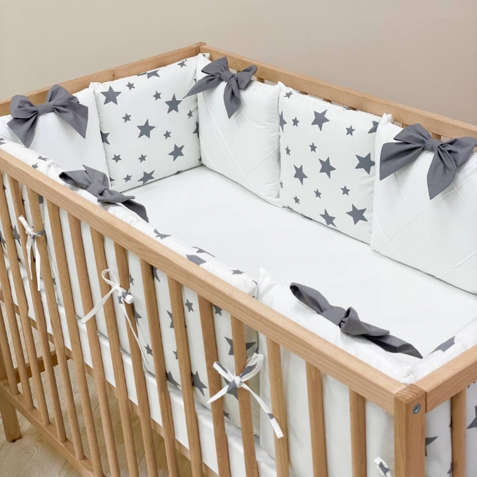 Set lenjerie patut bebe 7 piese White Stars (2)